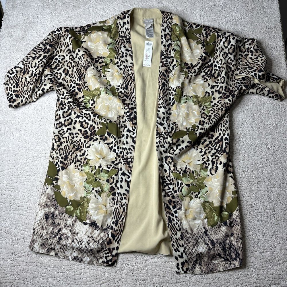 Women's NEW Chicos S/M Floral Printed Animal Covering Ruana Kimono‎